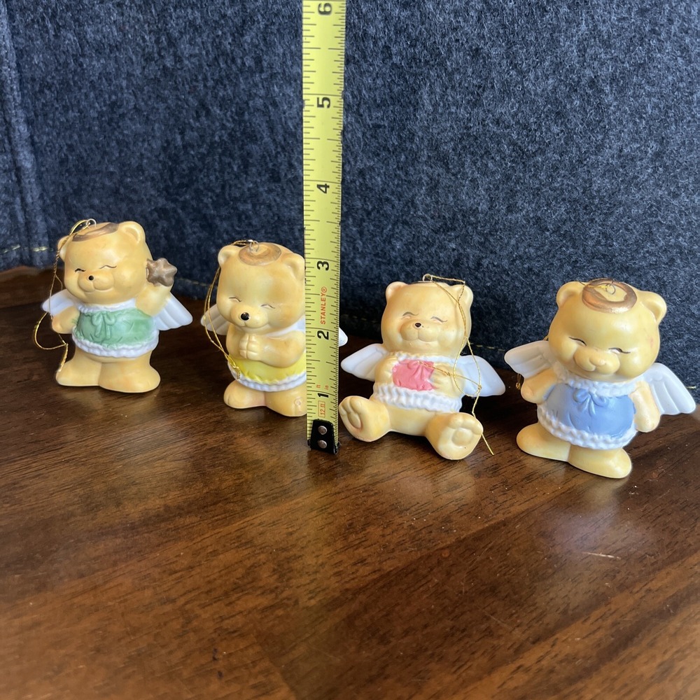 Set Of 4 Angel Teddy Bear Figurine Christmas Ornaments Tree Decor 3" Tall - Picture 3 of 4